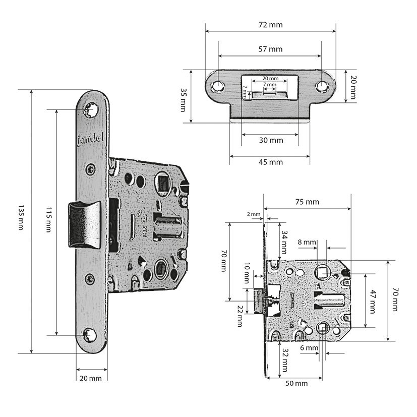 Picaporte Unificado 47 MM Latonado Jandel puerta de madera latón - Imagen 5