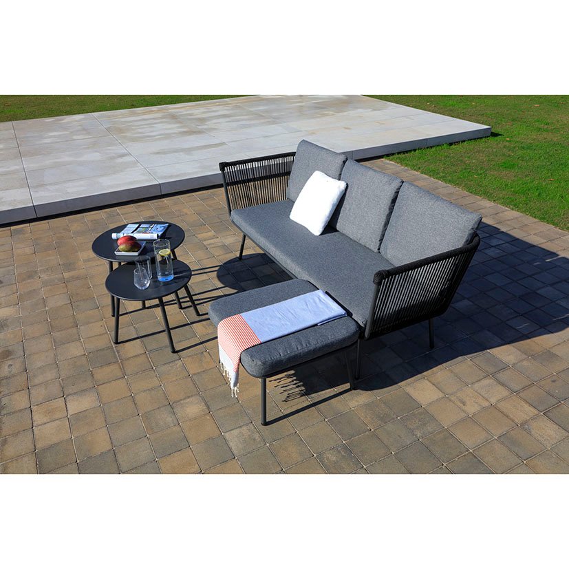 Sofá Acero/cuerda + 2 Mesitas + PUFF 193X72X75 Cm 60X60X32 Cm mueble metal - Imagen 4