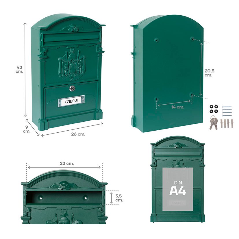 Buzón Aluminio RESID 26X9XH42 CM VERDE Arregui 26X9X42 Cm buzon exterior - Imagen 3