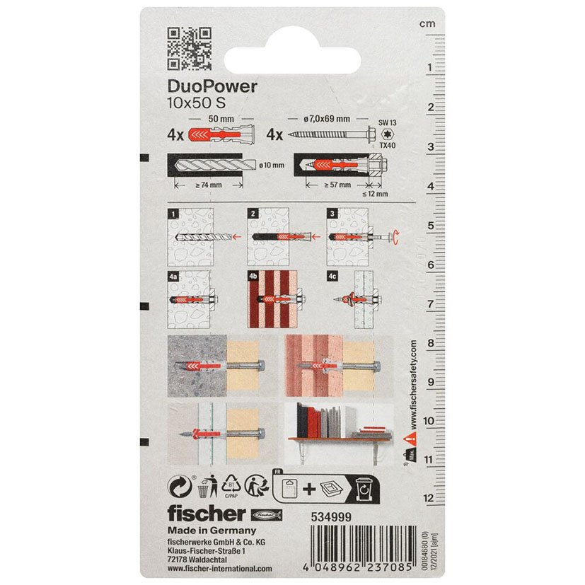 Blister Duopower 10X50 S BL 4 UD Fischer anclaje - Imagen 2