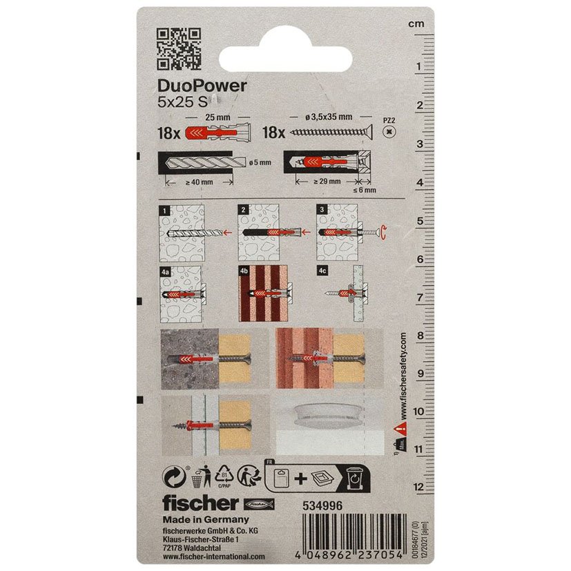 Blister Duopower 5X25 S BL 18 UD Fischer anclaje - Imagen 2