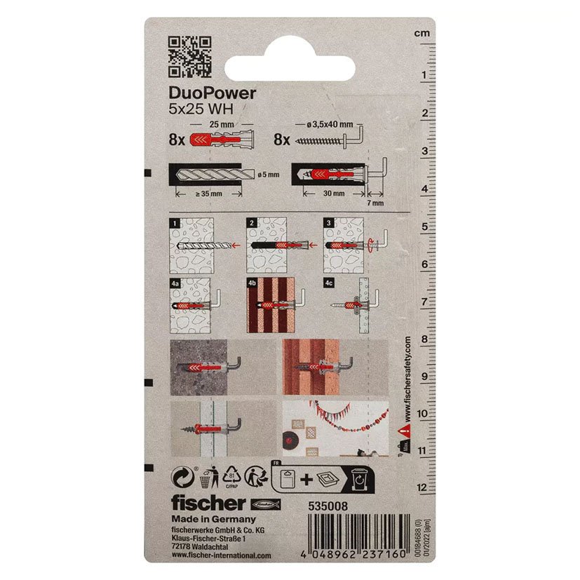 Blister Duopower 5X25 WH BL 8 UD Fischer anclaje - Imagen 2