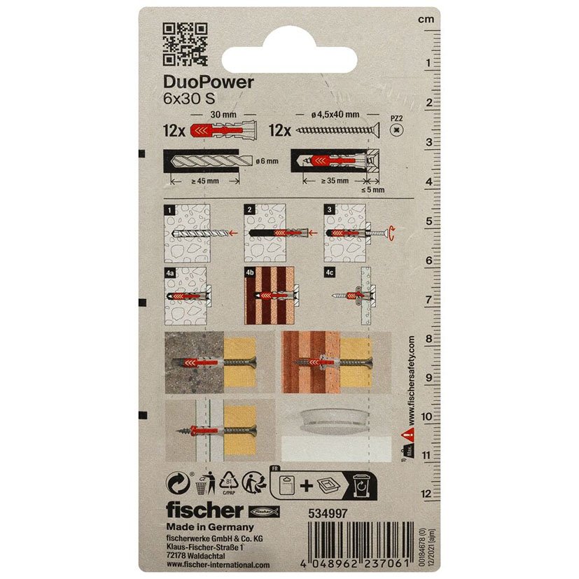 Blister Duopower 6X30 S BL 12 UD Fischer anclaje - Imagen 2