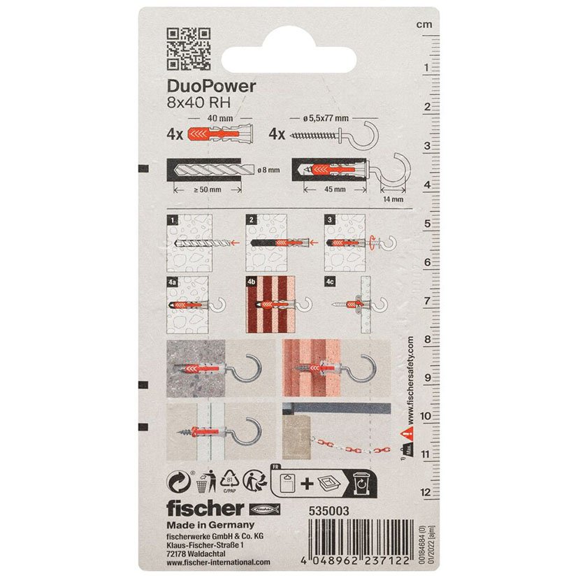Blister Duopower 8X40 RH BL 4 UD Fischer anclaje - Imagen 2