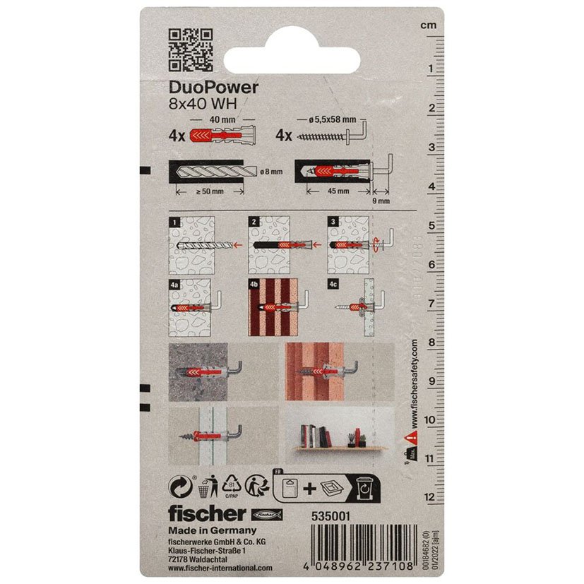 Blister Duopower 8X40 WH BL 4 UD Fischer anclaje - Imagen 2