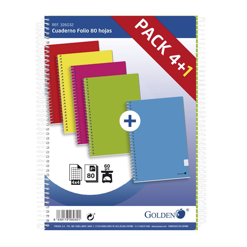 Cuaderno A4 80 HOJAS CUAD PACK 4+1 material oficina - Imagen 6