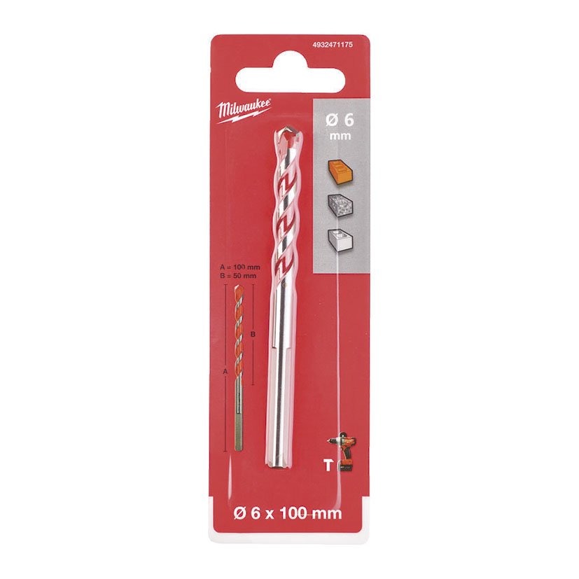 SUPER BROCA Hormigon 6,0X100 3 Rebajes Milwaukee 6X100 Mm - Imagen 2
