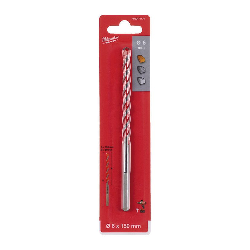 SUPER BROCA Hormigon 6,0X150 3 Rebajes Milwaukee 6X150 Mm - Imagen 2
