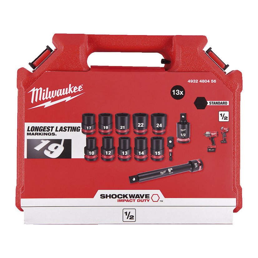 Estuch 13 VASOS Cortos Shockwave 1/2" Milwaukee 24 Mm 150 Mm llav - Imagen 2