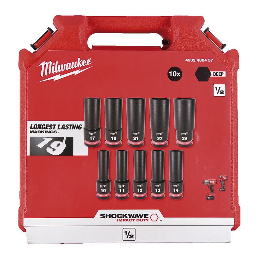Estuch 10 VASOS Largos Shockwave 1/2" Milwaukee 24 Mm llav - Imagen 2
