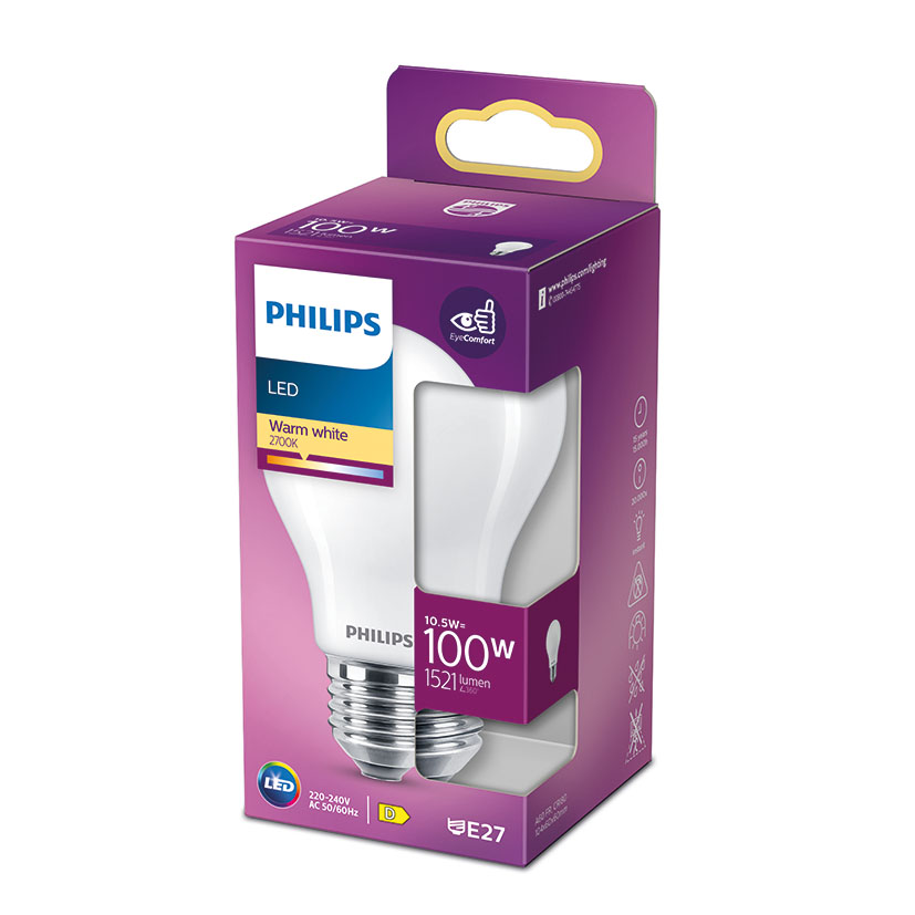 Lampara Standard LED 10 5 W E27 2700K Philips 10.5 W 60X104 Mm bombilla - Imagen 2