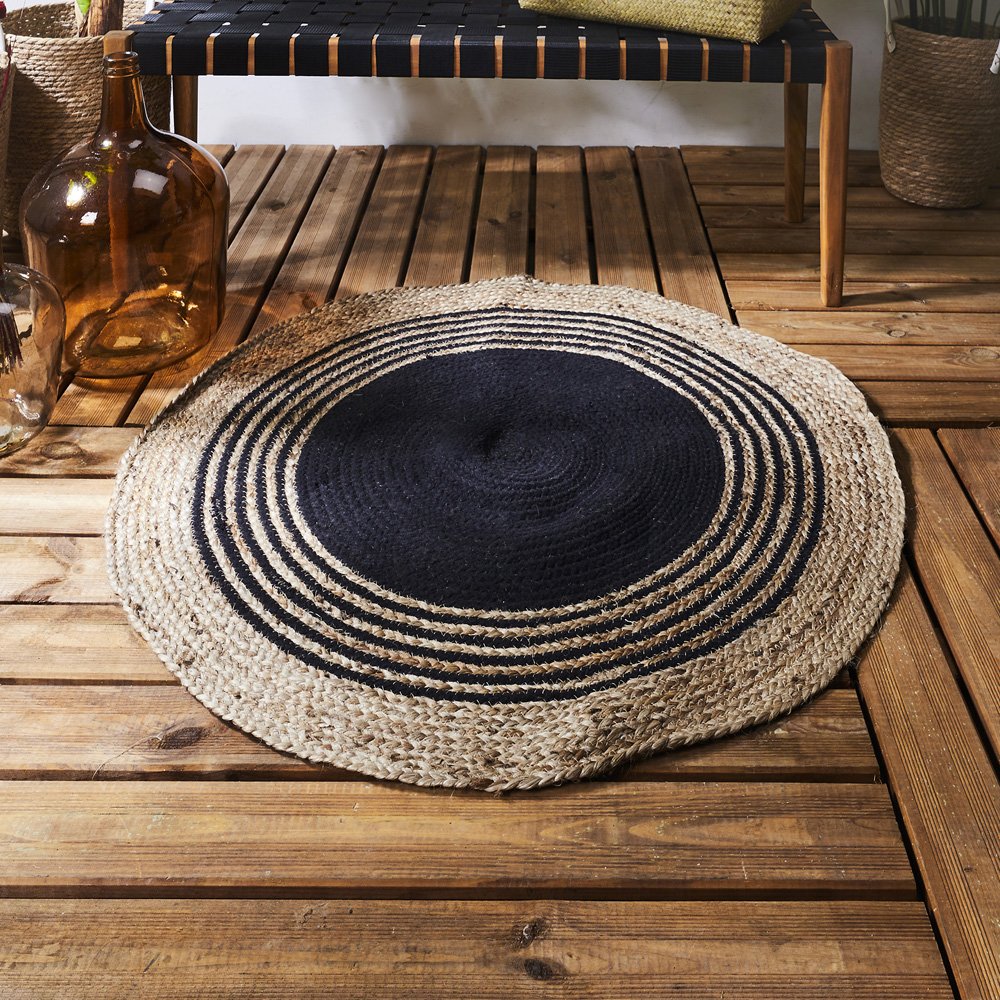 Alfombra Yute-negro Diametro 90 CM suelo - Imagen 3