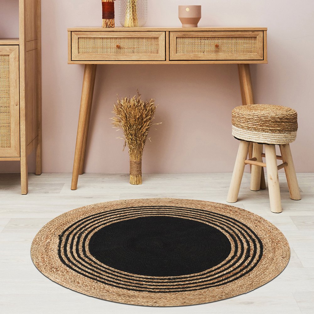 Alfombra Yute-negro Diametro 90 CM suelo - Imagen 4