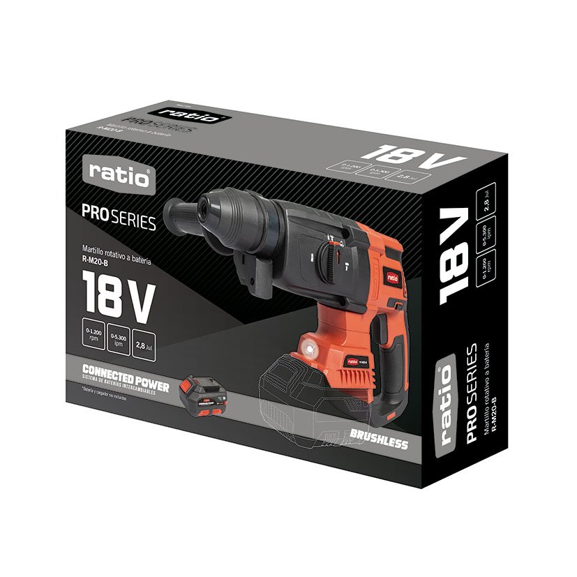 Martillo Rotativo SDS PLUS 4 FUNC RM20-B RATIO Proseries 18 V 6 Kg taladro atornillador - Imagen 4