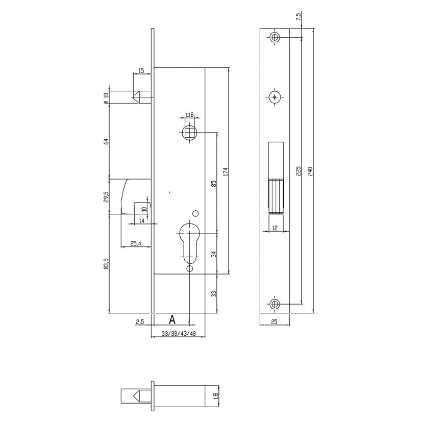 Cerradura EMBUT Nº2240 ENT 30 MM TESA Tesaassaabloy Inox - Imagen 2