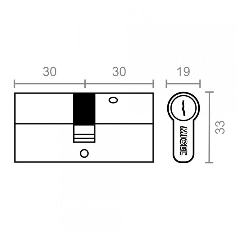 Cilindro Seguridad CS02 L13 30X30 NI Micel 60 Mm Niquelado - Imagen 2