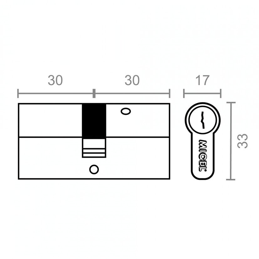Cilindro Seguridad CS02 L15 30X30 LT Micel 60 Mm Laton latón - Imagen 2