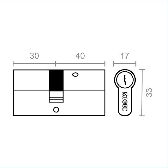 Cilindro Seguridad CS02 L15 30X40 LT Micel 70 Mm Laton latón - Imagen 2