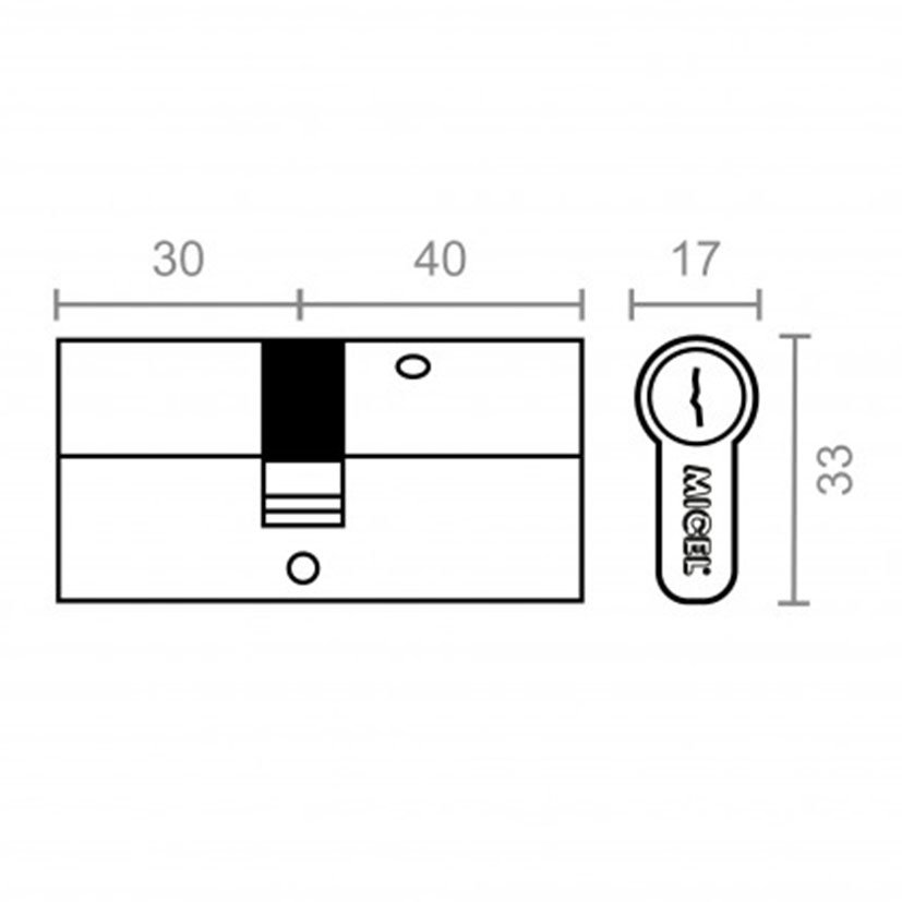 Cilindro Seguridad CS02 L15 30X40 NI Micel 70 Mm Niquelado - Imagen 2