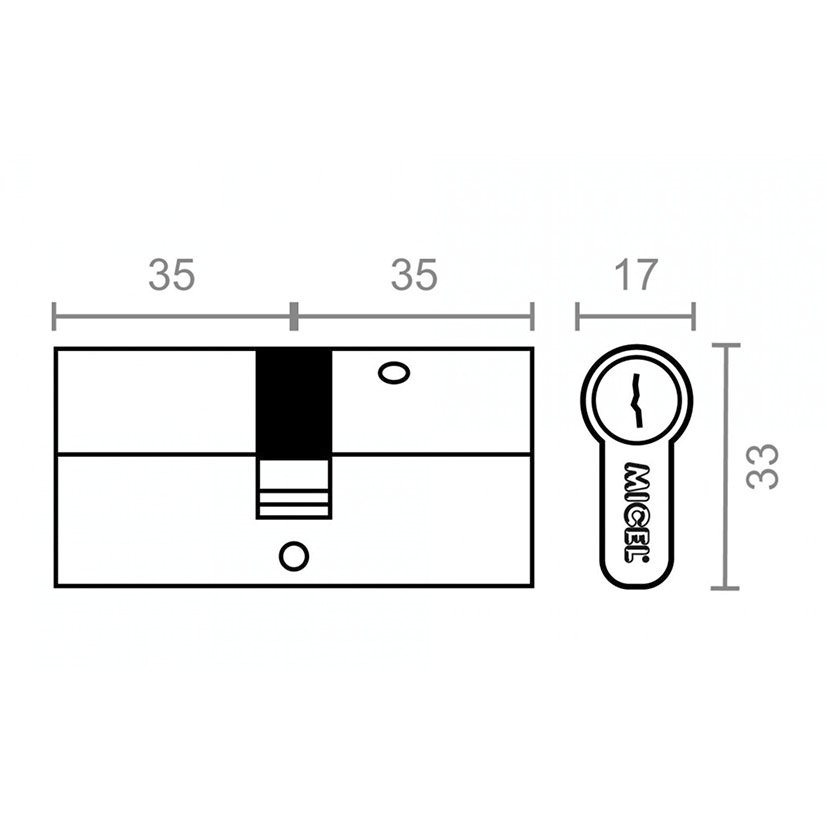 Cilindro Seguridad CS02 L15 35X35 LT Micel 70 Mm Laton latón - Imagen 2