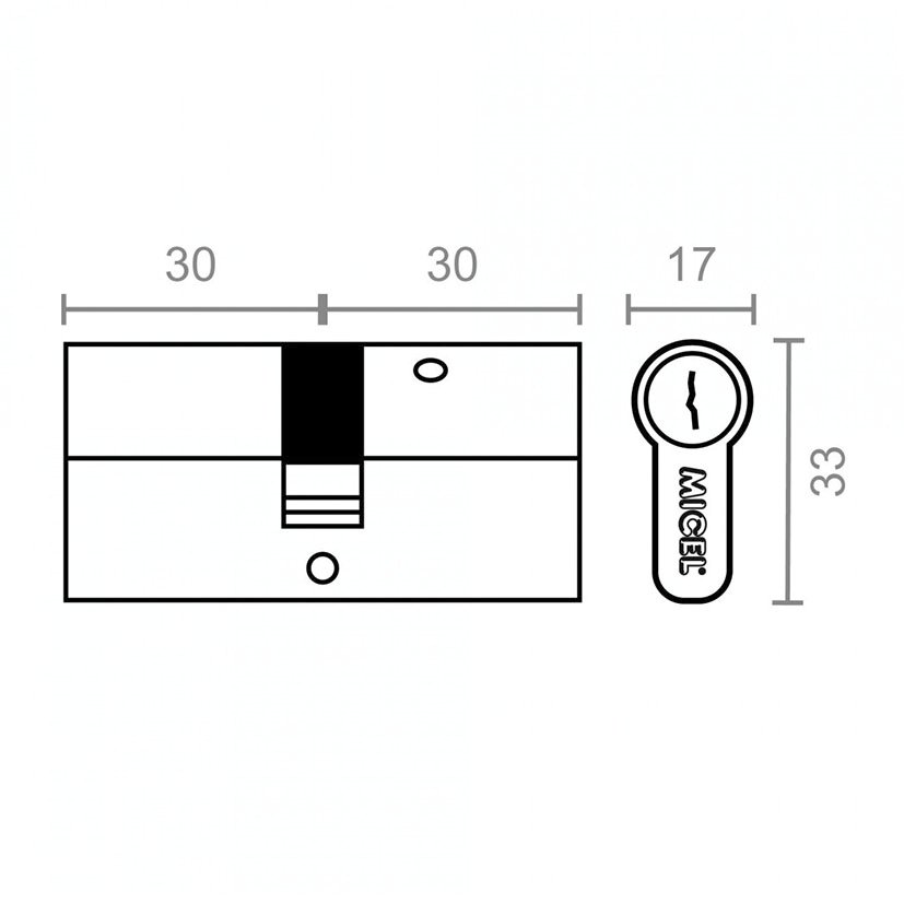 Cilindro Seguridad CS02 L15 30X30 NI Micel 60 Mm Niquelado - Imagen 2