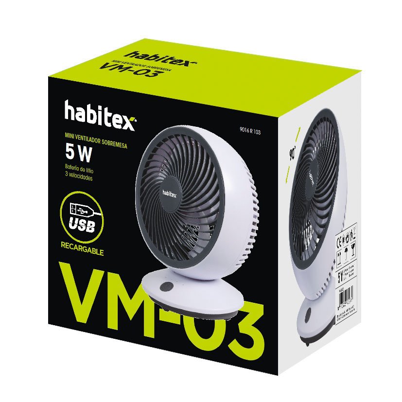 Ventilador MESA USB Bateria Habitex VM03 18X16X22 Cm 5 W - Imagen 4