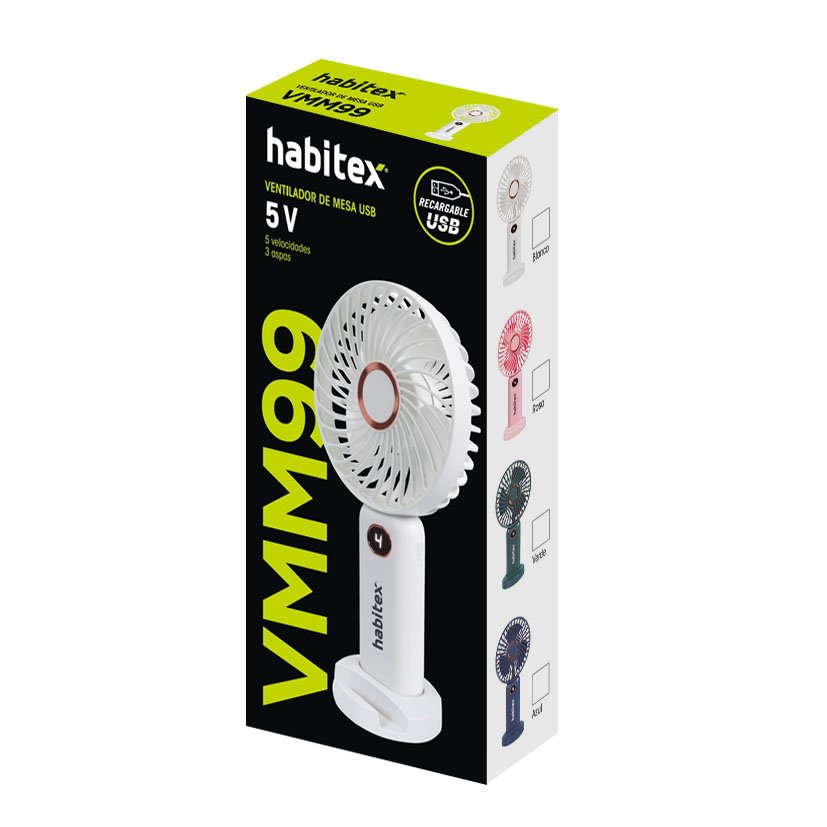 Ventilador DE MANO USB Habitex Blanco mesa - Imagen 3