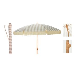 Parasol Playa Ø 200 Cm Poliéster Beige-blanco.ø Mástil 32 Mm.protección de UPF30