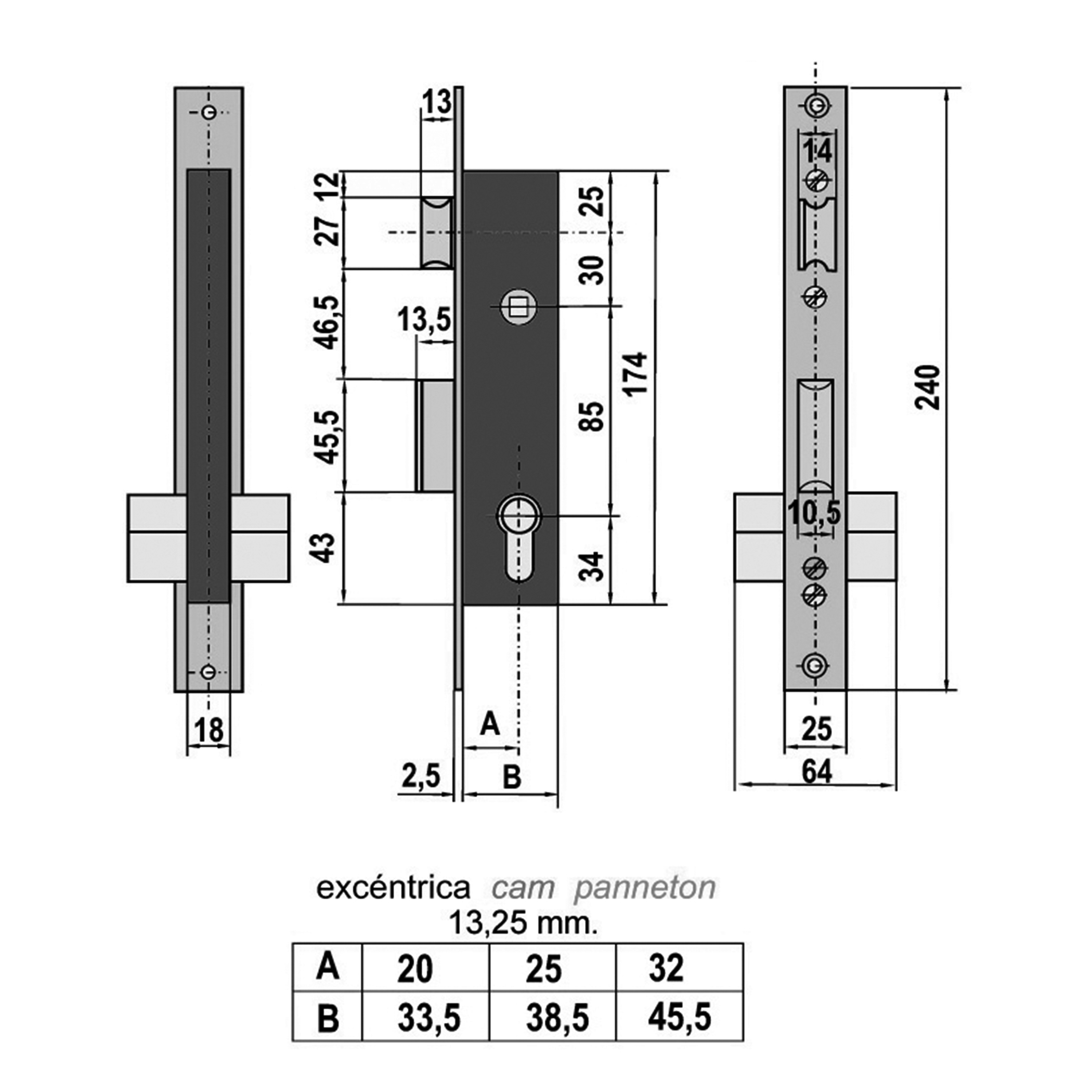 Cerradura Embuti METAL MOD 5530 85 MM Lince 20 Mm - Imagen 2