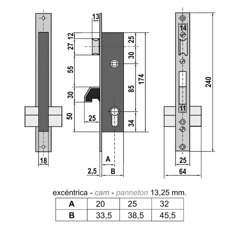 Cerradura Embuti METAL MOD 5570 85 MM Lince 25 Mm - Imagen 2