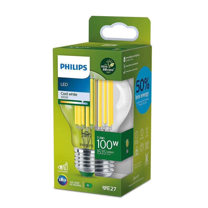 U Effici LED Classic EST 7,3 W E27 4000K Philips 7,3 W 60X104 Mm Transparente bombilla - Imagen 2