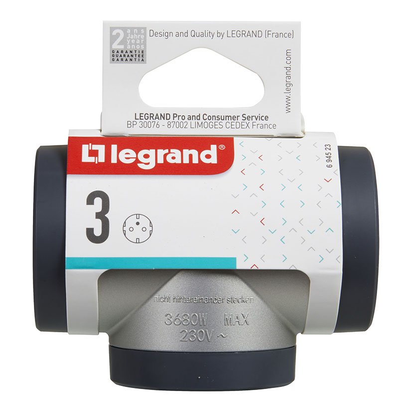 ADAPT STD 3X2P+T ROT +puertos USB A+c Legrand Gris bas múltipl aluminio - Imagen 4