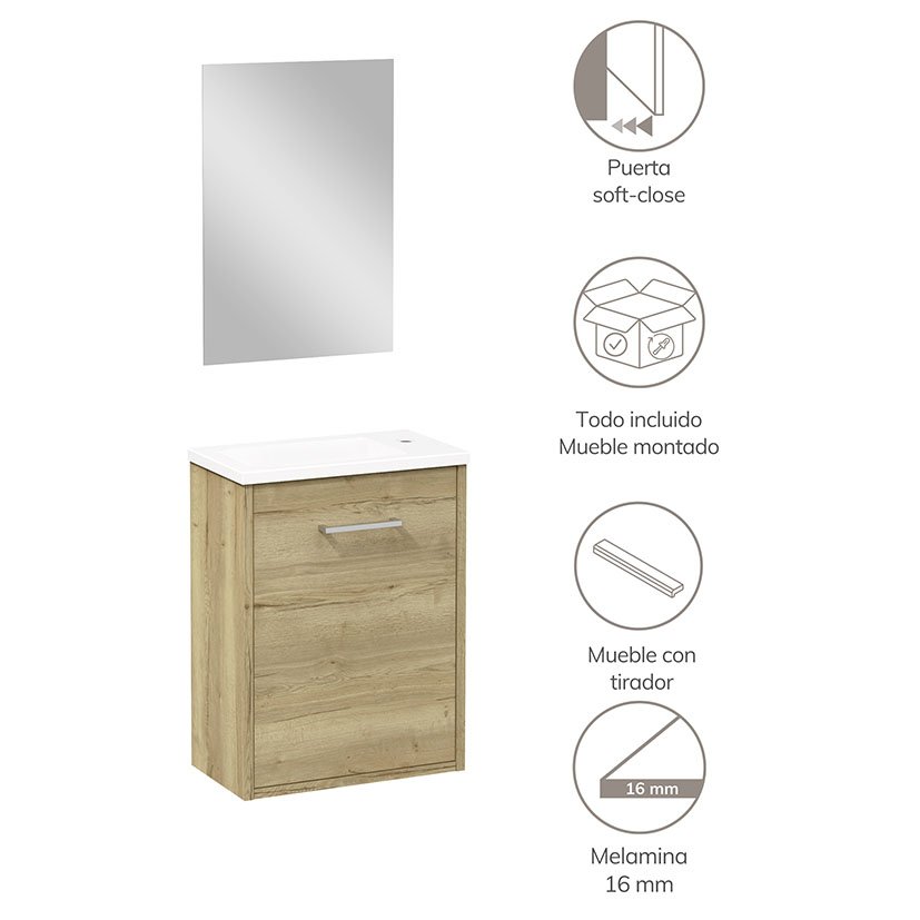 Conjunto LAVAM Artysan SLIM ROBLE CLARO Alday 40X22 Cm 41X23 Cm baño - Imagen 6