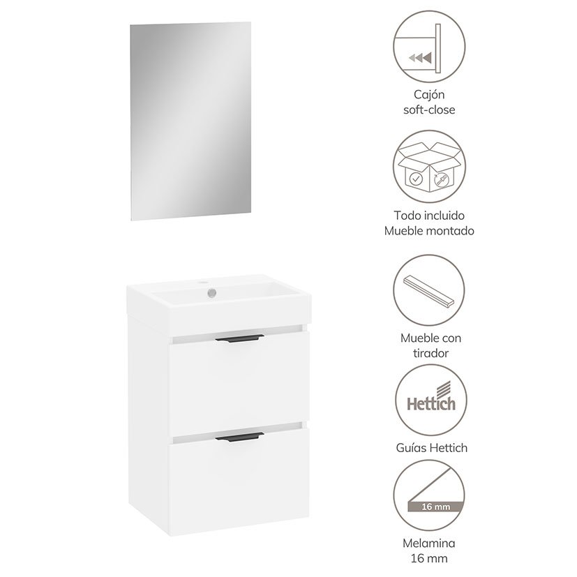 Conjunto LAVAM Artysan 45 SLIM Blanco Alday 45X36 Cm 46X36 Cm baño - Imagen 6
