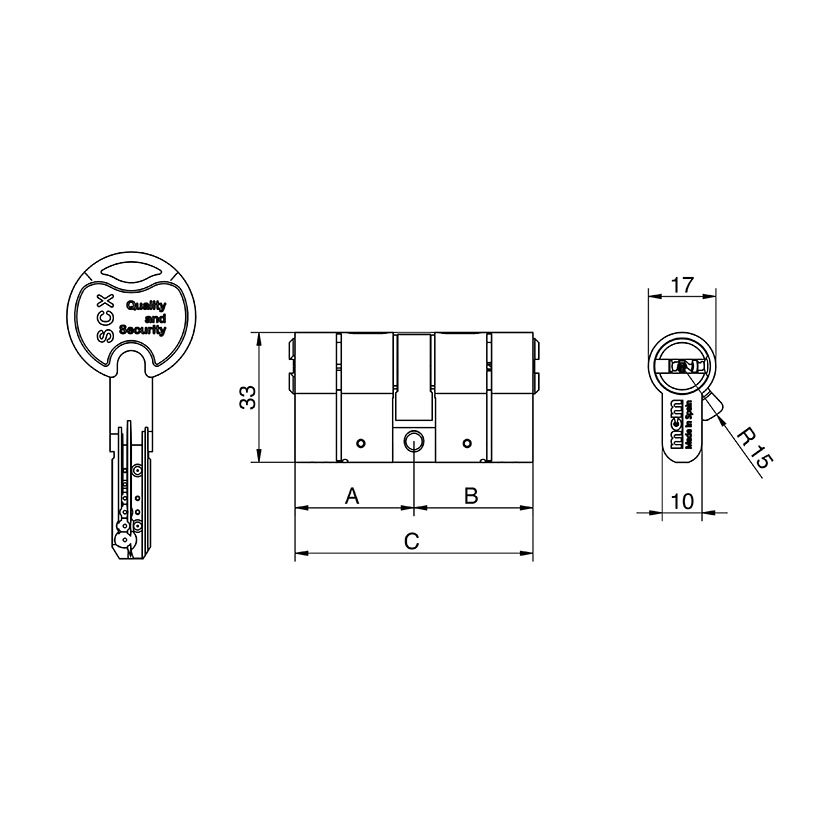 Cilindro Seguridad SCX 30X40 MM Latón MCM 30X40 MM 70 Mm - Imagen 2