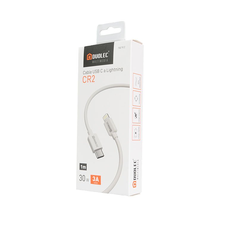 CABLE C-lightning 30 W 6A 1M Blanco Duolec 30 W multimedia - Imagen 3