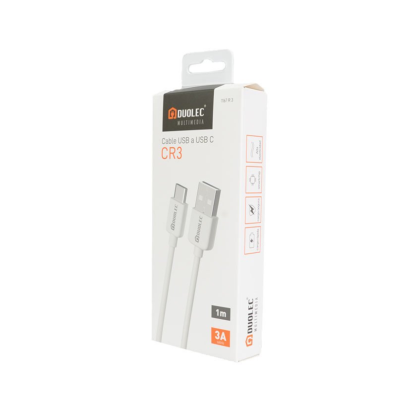 CABLE C-USB 3A 1M Blanco Duolec multimedia - Imagen 3