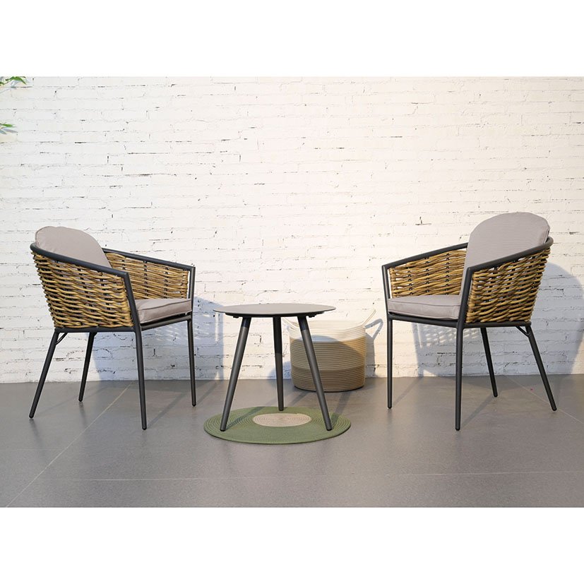 SET Balcon Baylor 2 Sillas Y MESA BAJA 60X62X76 Cm 46X48X5 Cm mueble metal + Brasero exterior de regalo - Imagen 3