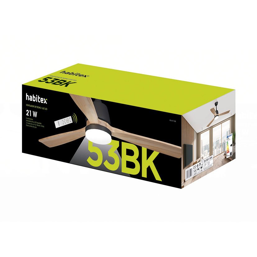 Ventilador TECHO LED NEGRO Habitex 53 BK 132X25 Cm 21 W - Imagen 2