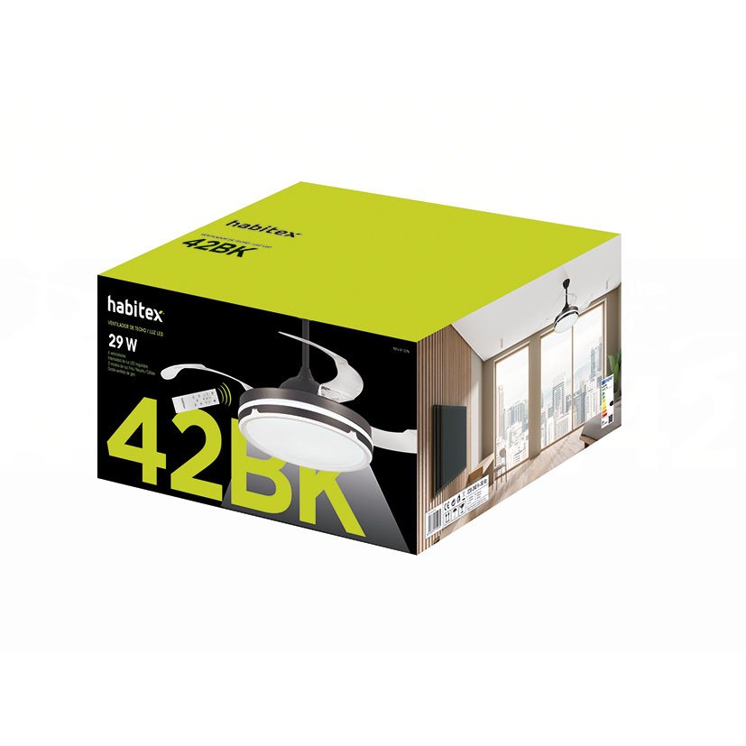 Ventilador TECHO Plegable Habitex 42 BK 110X25 Cm 29 W Negro - Imagen 2