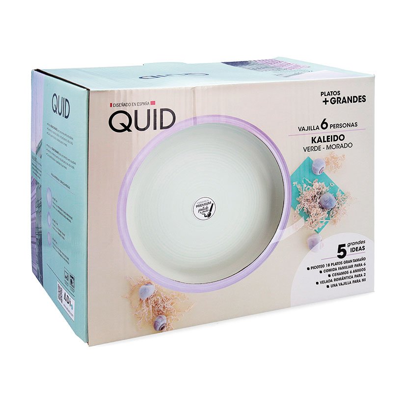 Vajilla 18 PZAS VERDE Morado Kaleido QD Quid plato - Imagen 2