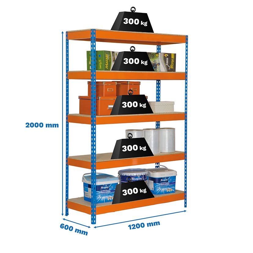 Bricoforte 1206-5 Chipboard Azul/naranja Simonrack 120X60X200 Cm estantería - Imagen 2