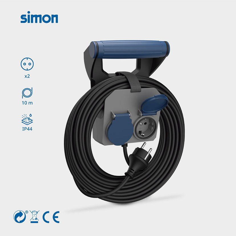 Prolongador Expert DE PARED 2 TOMAS 10M Simonbrico 10 M enrollacabl eléctrico - Imagen 2