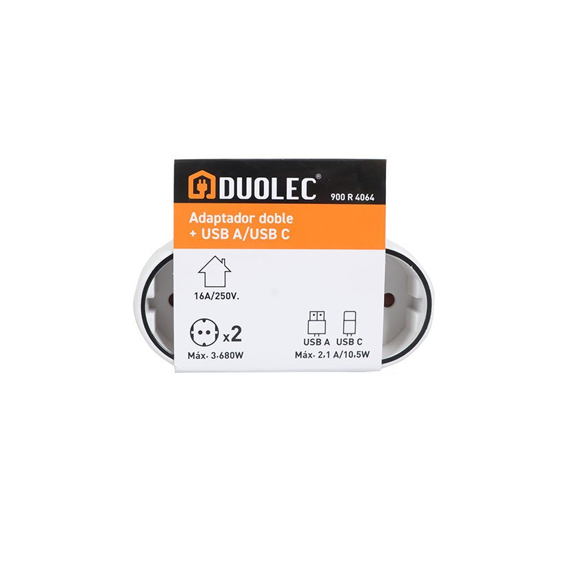 Adaptador DOBLE CON USB A+c Duolec Blanco clavija bas - Imagen 2