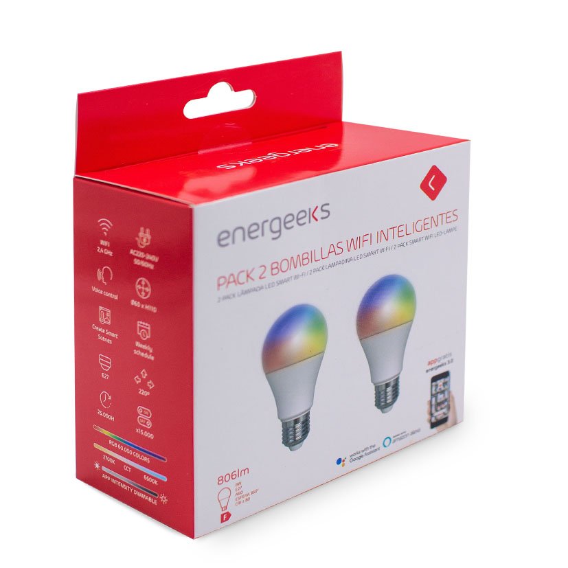 PACK 2 Bombillas LED WIFI Inteligentes E Energeeks 60X108 Mm 8 W - Imagen 2