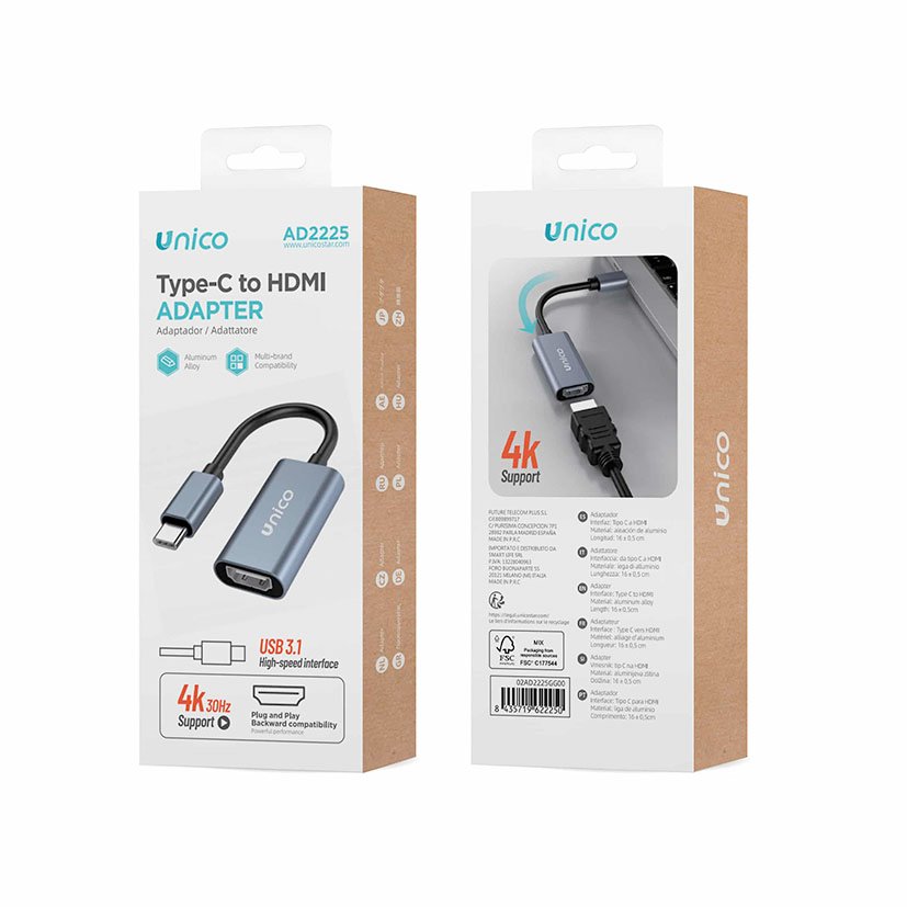 Adaptador C - HDMI 4K UNICO 6 Cm Gris multimedia - Imagen 2