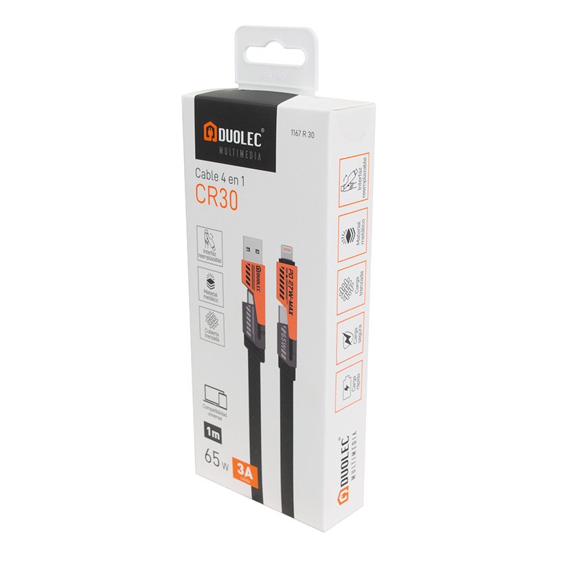 CABLE 4EN1 65 W 1M ACERO Duolec 65 W multimedia - Imagen 2