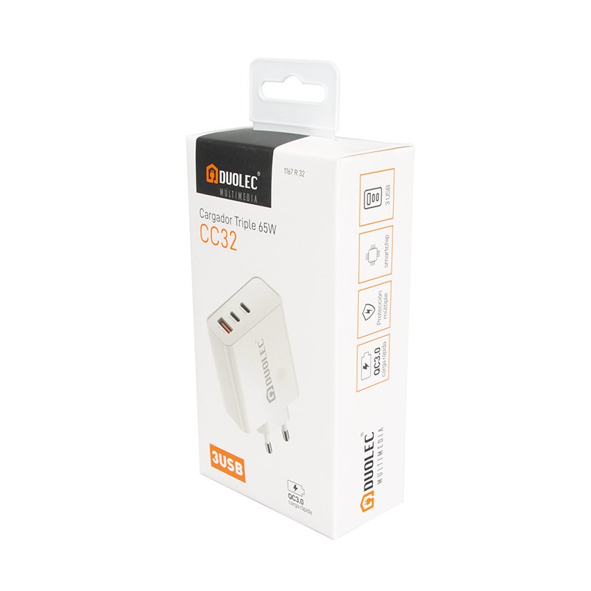 Cargador Triple 65 W Blanco Duolec 65 W 5 V multimedia - Imagen 2
