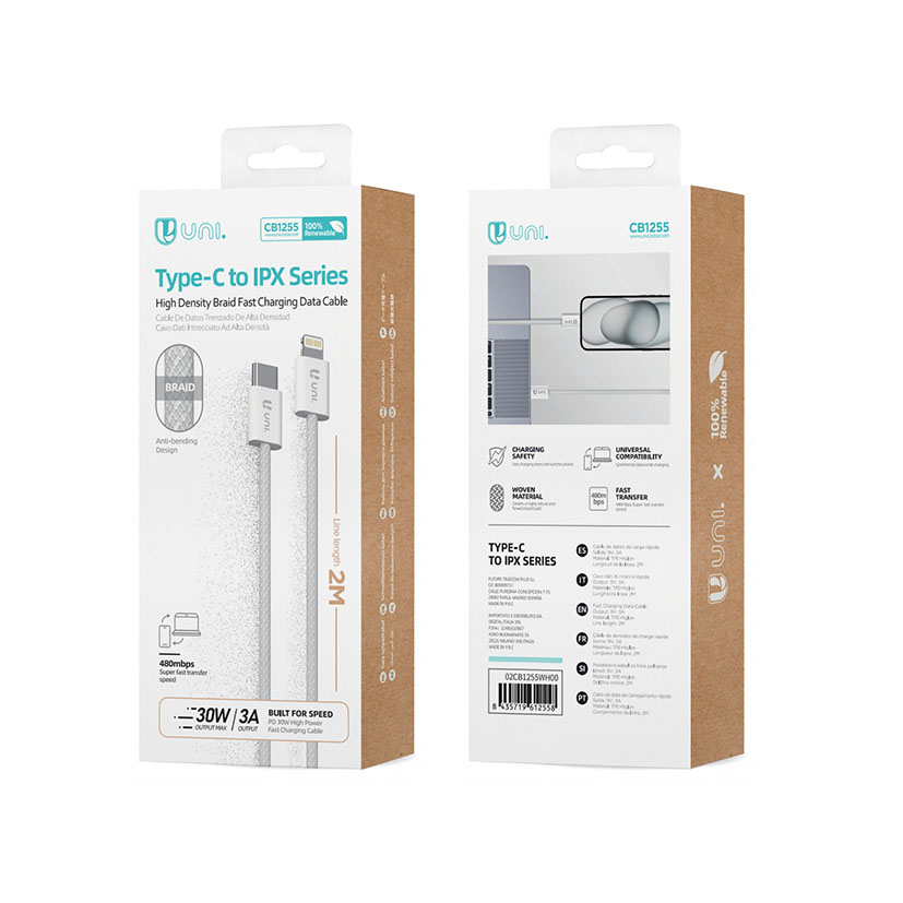 CABLE C-lightning 30 W 3A 2M Blanco UNICO 30 W multimedia - Imagen 2