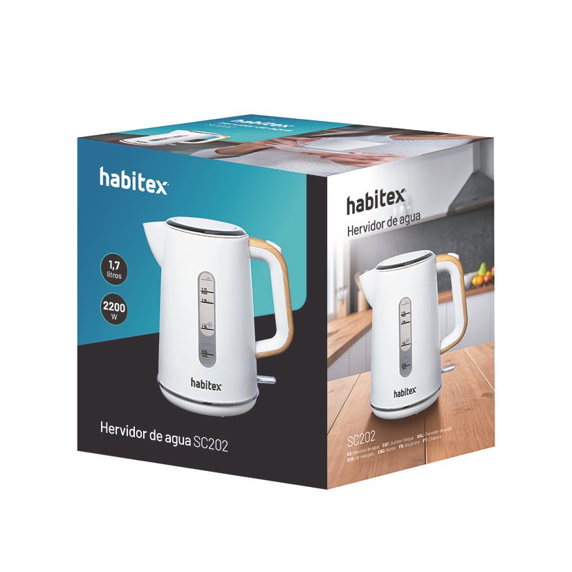 Hervidor AGUA 1,7 L Blanco Habitex cafetera - Imagen 2